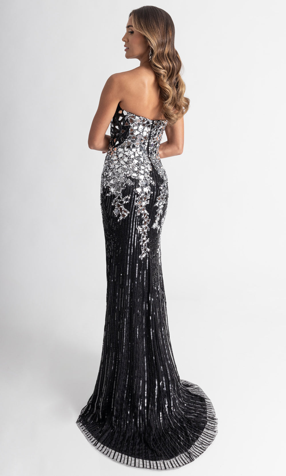 Rachel Allan 70937 - Strapless Mirror Embellished Fitted Gown Prom Dresses in Black