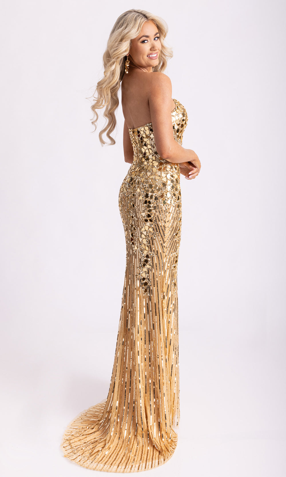 Rachel Allan 70937 - Strapless Mirror Embellished Fitted Gown Prom Dresses in Gold