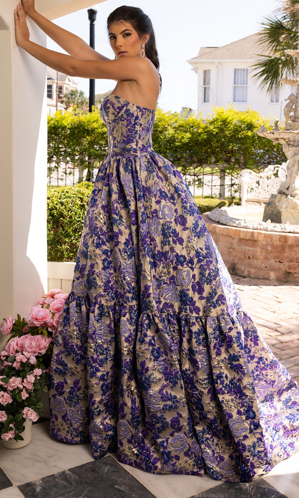 Rachel Allan 70939 - Floral Pattern Sweetheart Evening Gown Prom Dresses in Blue