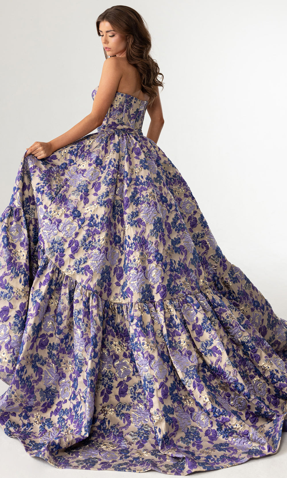 Rachel Allan 70939 - Floral Pattern Sweetheart Evening Gown Prom Dresses in Blue