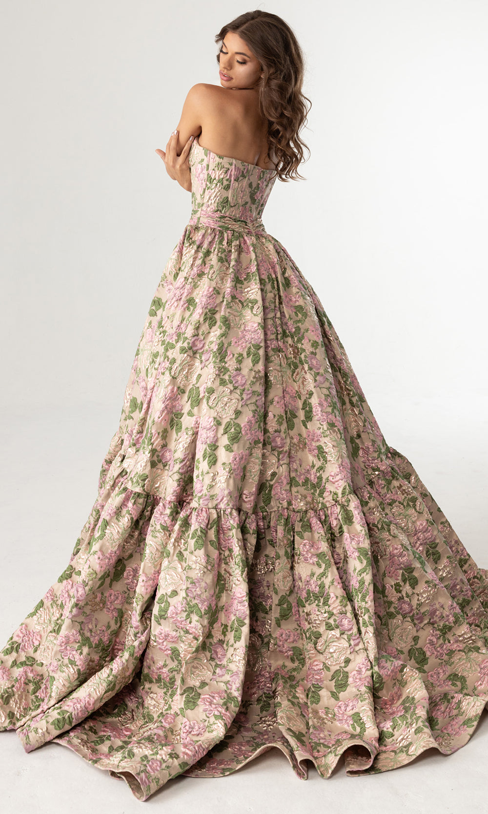 Rachel Allan 70939 - Floral Pattern Sweetheart Evening Gown Prom Dresses in Champagne