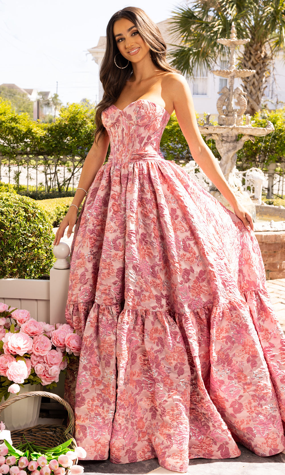 Rachel Allan 70939 - Floral Pattern Sweetheart Evening Gown Prom Dresses in Pink
