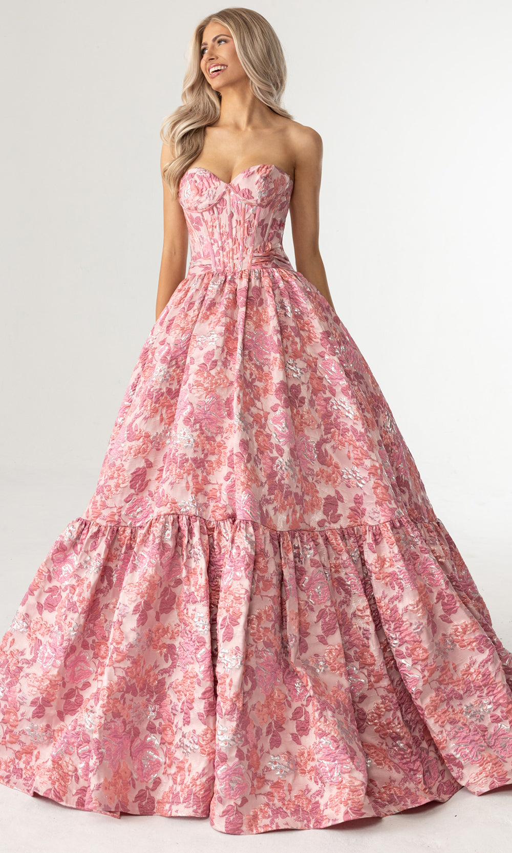 Rachel Allan 70939 - Floral Pattern Sweetheart Evening Gown Prom Dresses in Pink