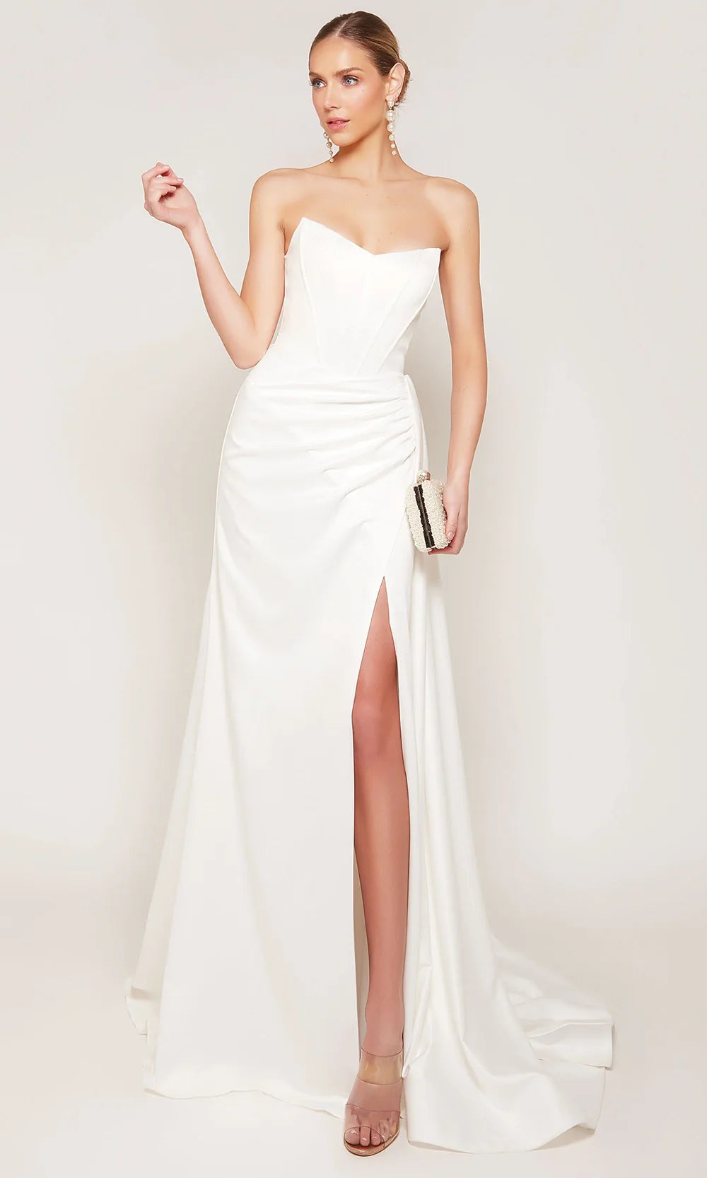 Alyce Paris 7093 - Corset Bodice Sheath Bridal Dress with Slit Wedding Dresses