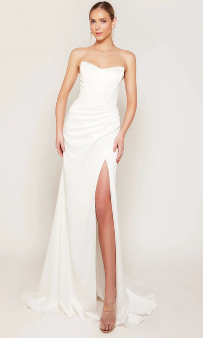 Alyce Paris 7093 - Corset Bodice Sheath Bridal Dress with Slit Wedding Dresses