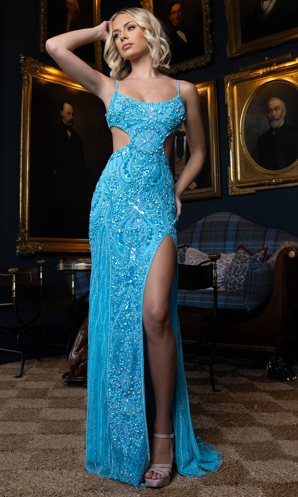 Rachel Allan 70942 - Spaghetti Strap Scoop Beaded Prom Gown Prom Dresses in Turquoise