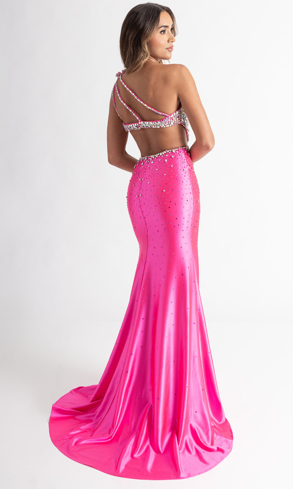 Rachel Allan 70943 - Strappy Back Crystal Embellished Prom Gown Prom Dresses in Pink