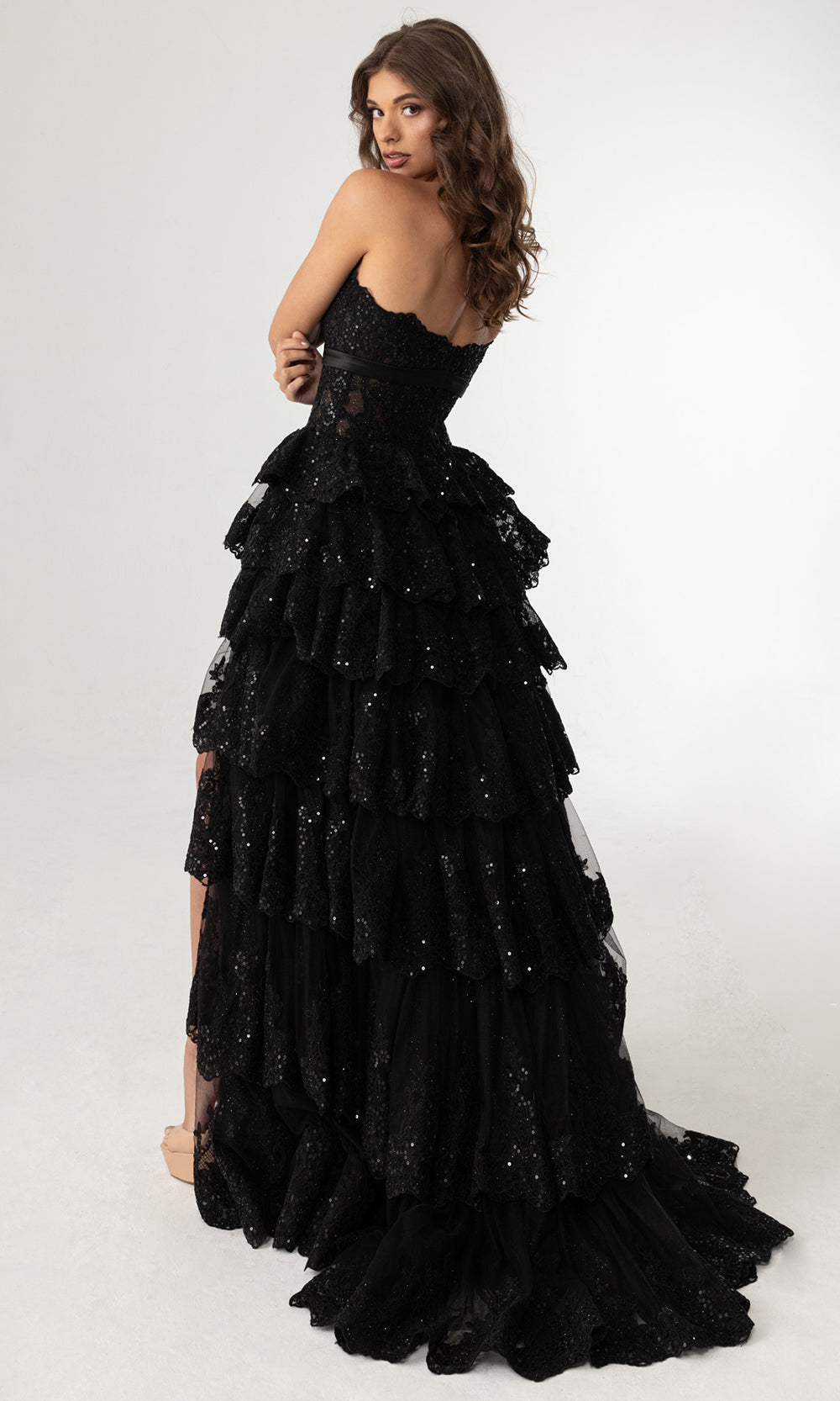 Rachel Allan 70944 - Strapless Embellished High Low A-Line Gown Prom Dresses in Black