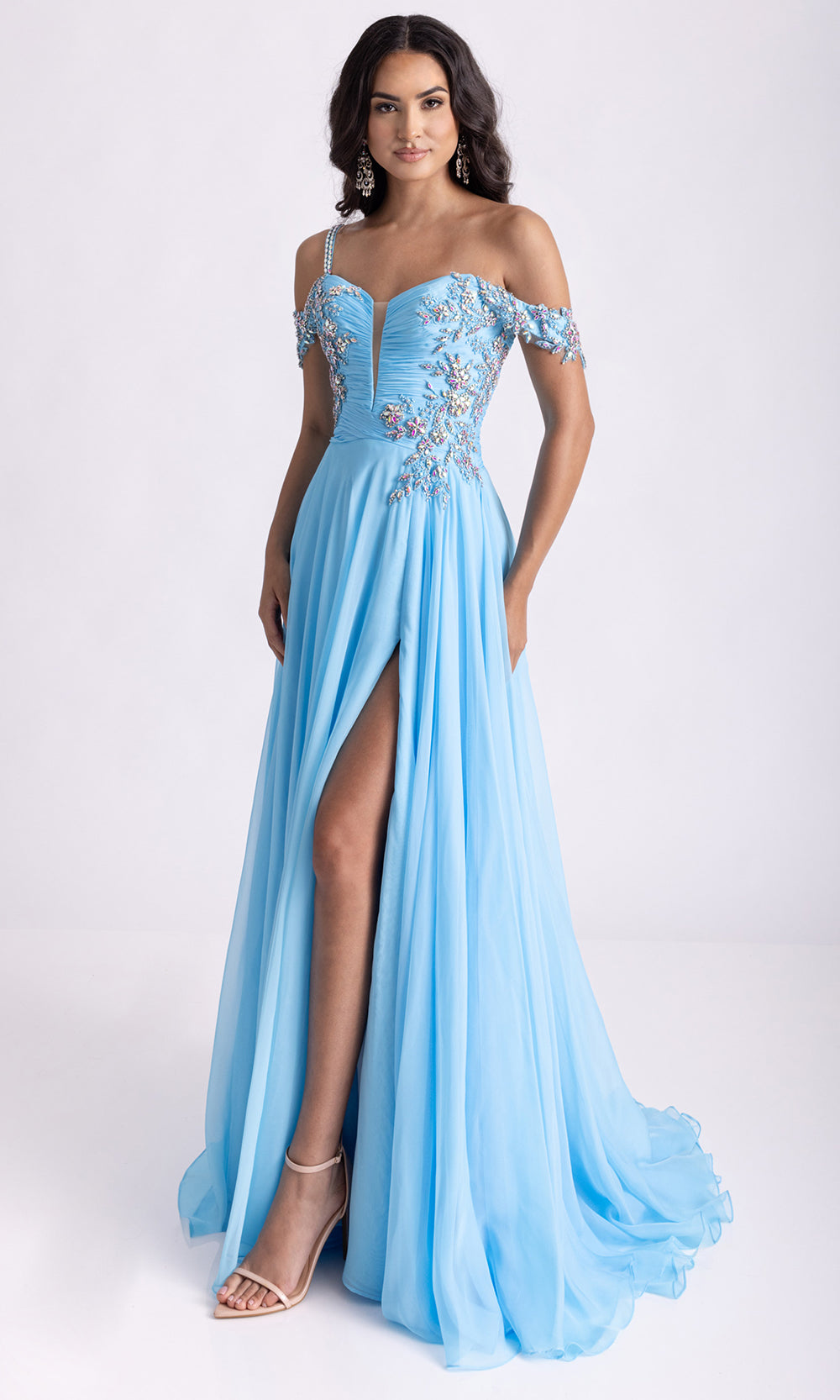 Rachel Allan 70951 - Ruched Detail Plunging Sweetheart A-Line Gown Prom Dresses in Blue