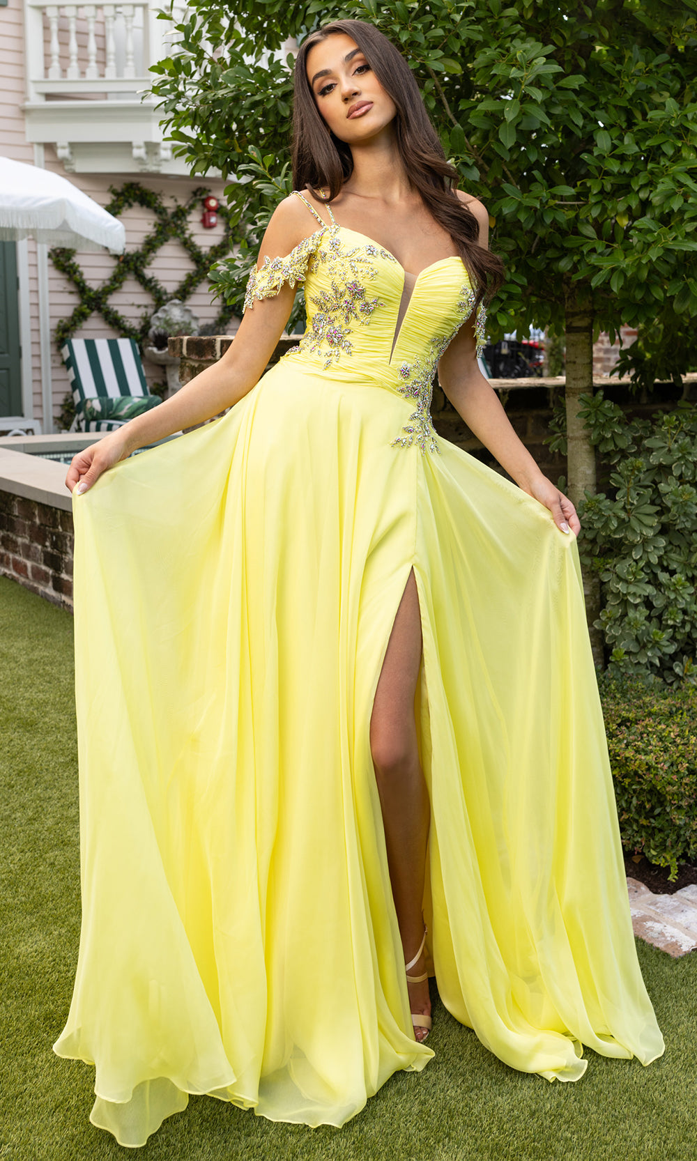Rachel Allan 70951 - Ruched Detail Plunging Sweetheart A-Line Gown Prom Dresses in Yellow