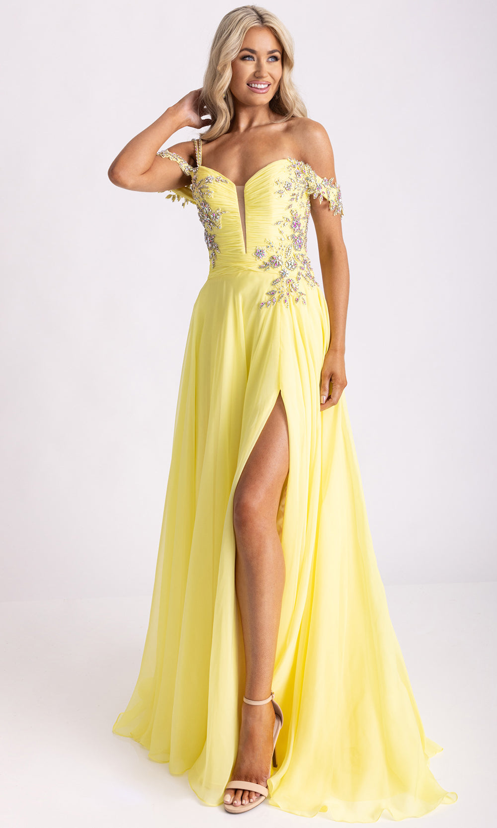 Rachel Allan 70951 - Ruched Detail Plunging Sweetheart A-Line Gown Prom Dresses in Yellow