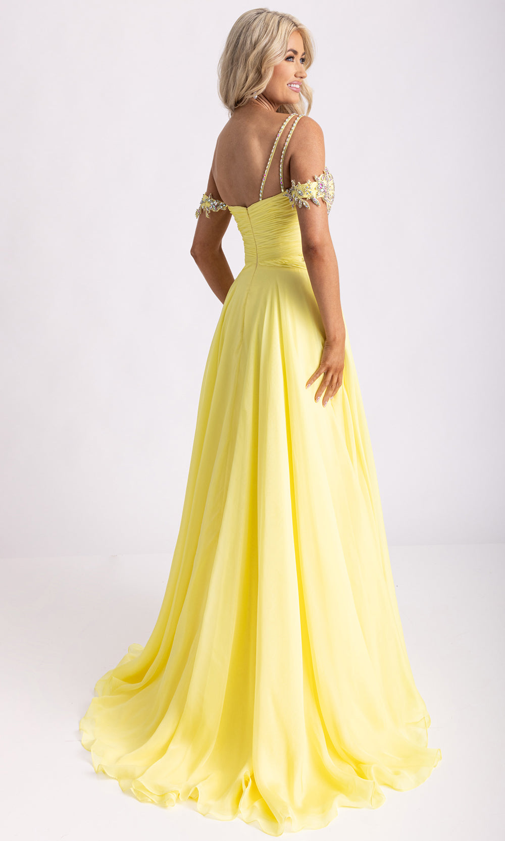 Rachel Allan 70951 - Ruched Detail Plunging Sweetheart A-Line Gown Prom Dresses in Yellow