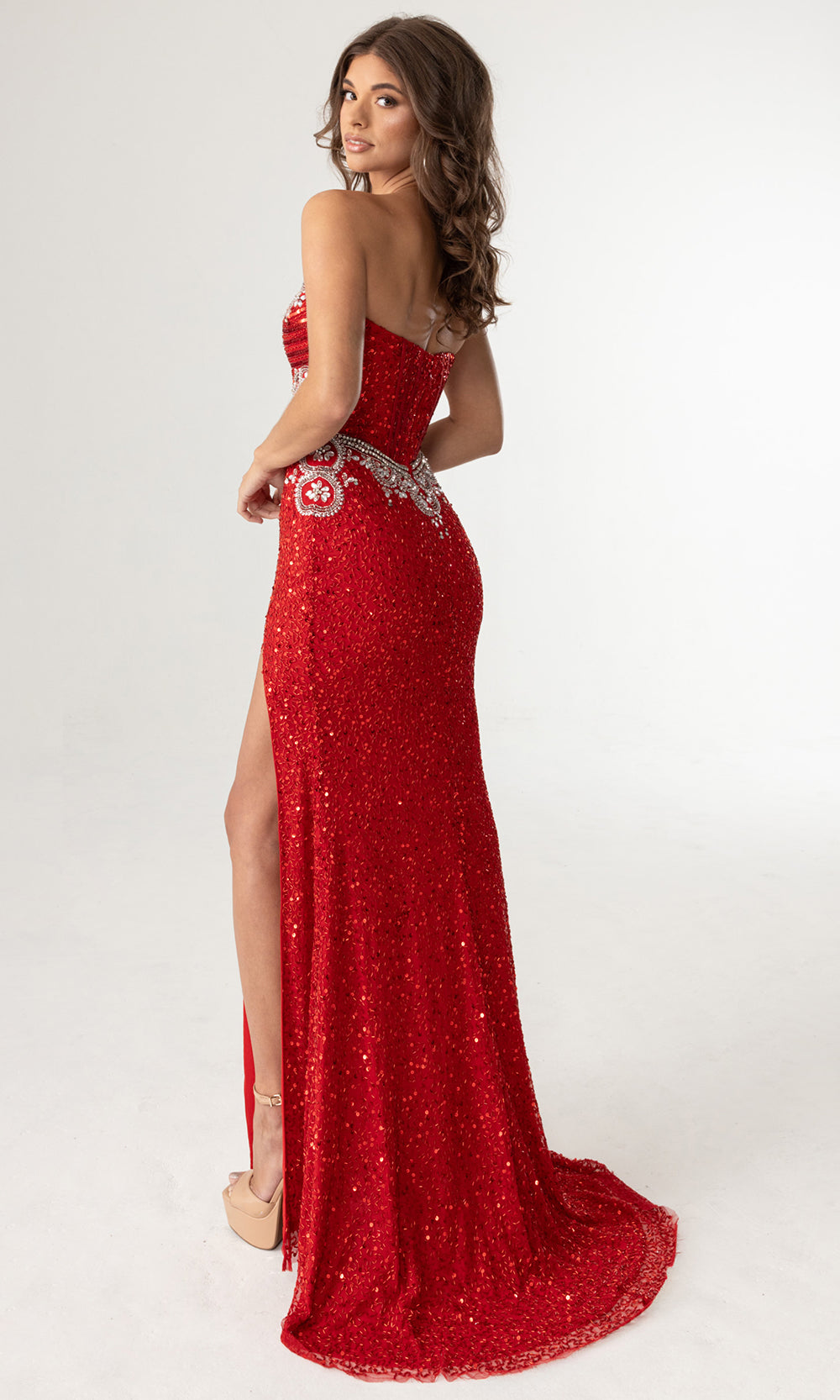 Rachel Allan 70952 - Strapless Corset Bead Embellished Gown Prom Dresses in Red
