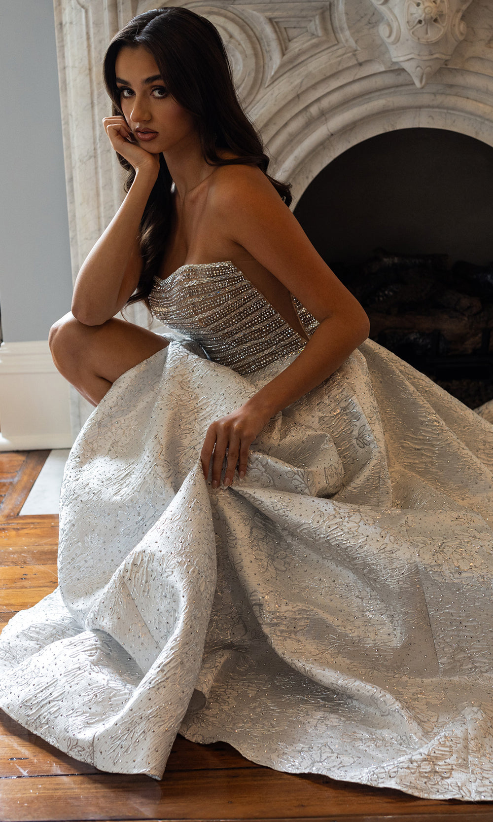 Rachel Allan 70956 - Straight Across Beaded Corset Ballgown Prom Dresses in Nude Silver