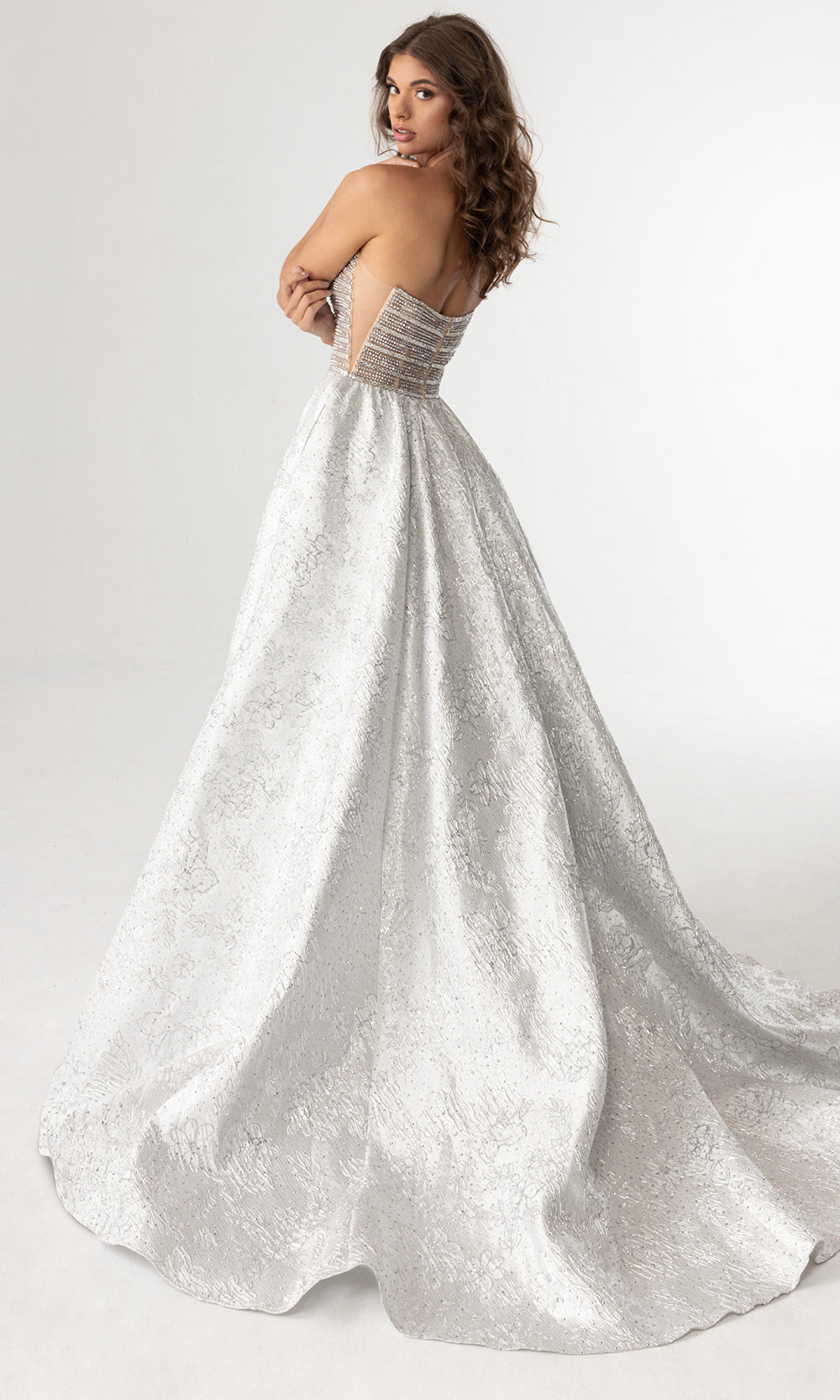 Rachel Allan 70956 - Straight Across Beaded Corset Ballgown Prom Dresses in Nude Silver