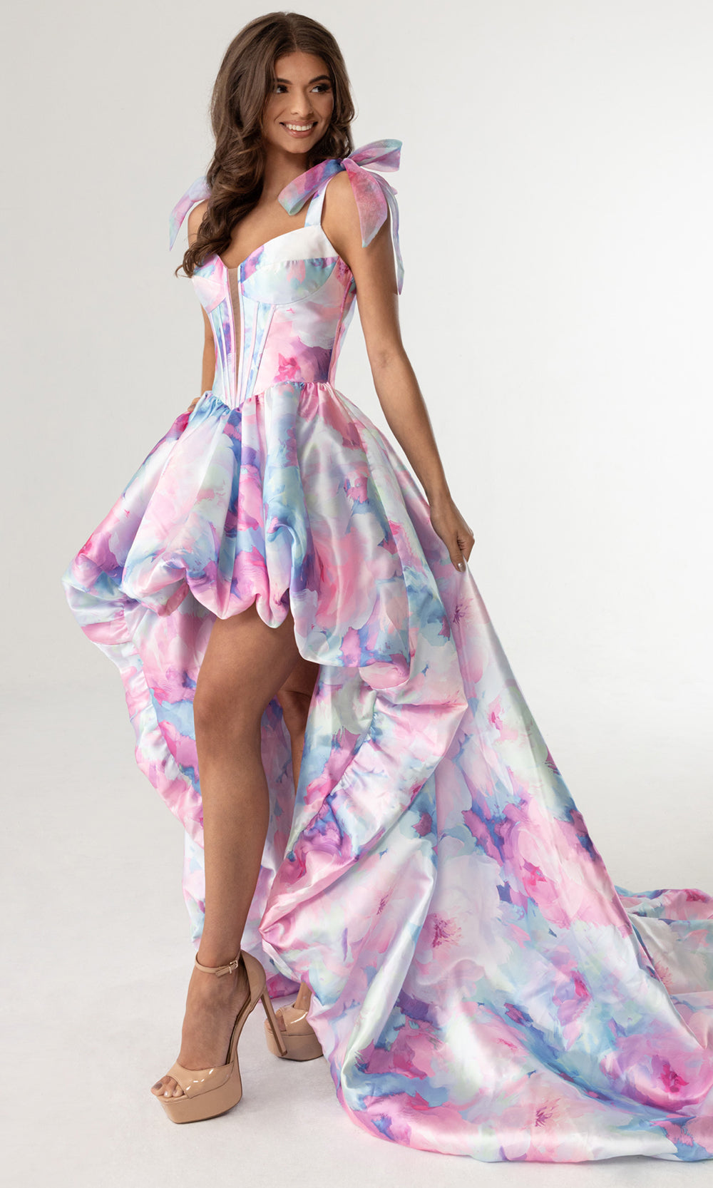 Rachel Allan 70960 - Tie-Shoulder Strap Bubble Skirt Gown Prom Dresses in Pink
