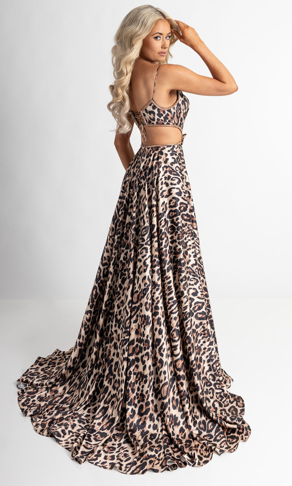 Rachel Allan 70963 - Long Satin Print, Crystal Beading A-line Dress