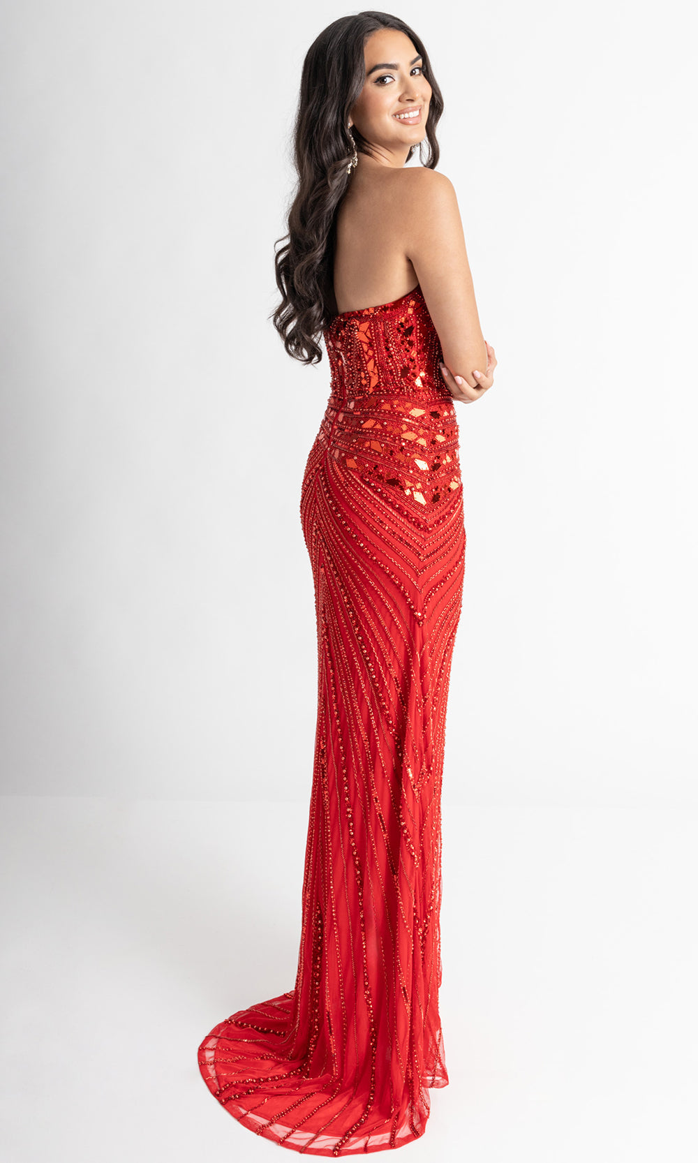 Rachel Allan 70964 - Strapless Beaded Tulle Gown with Side Slit Prom Dresses in Red