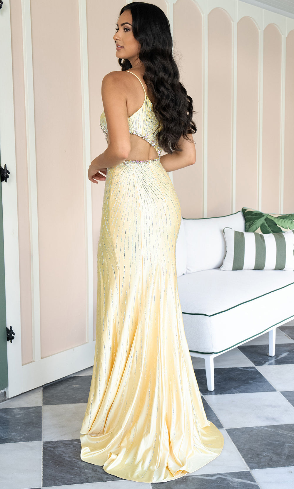 Rachel Allan 70965 - Side Cutout Asymmetric Neckline Evening Gown Prom Dresses in Yellow