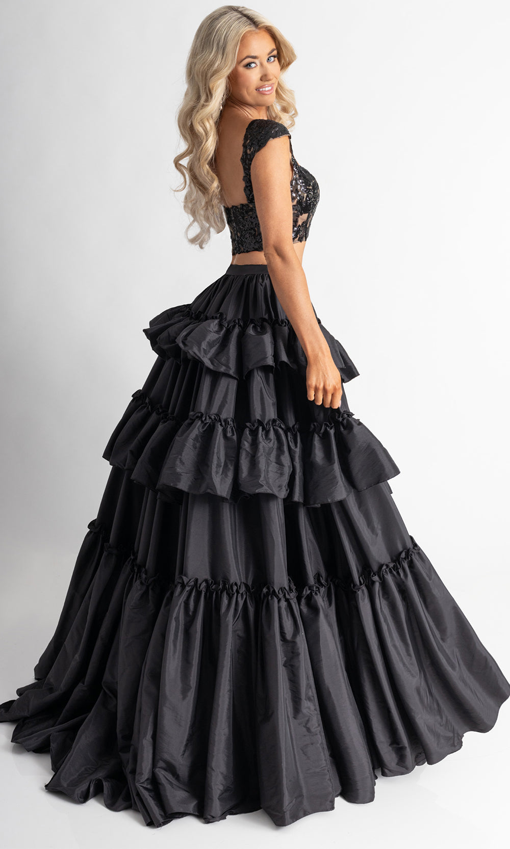 Rachel Allan 70966 - Embellished Bodice Tiered Skirt Gown Prom Dresses in Black