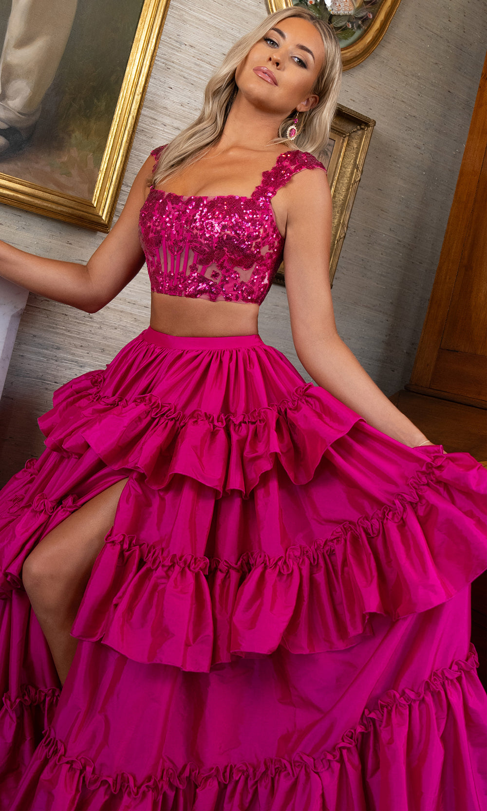 Rachel Allan 70966 - Embellished Bodice Tiered Skirt Gown Prom Dresses in Pink