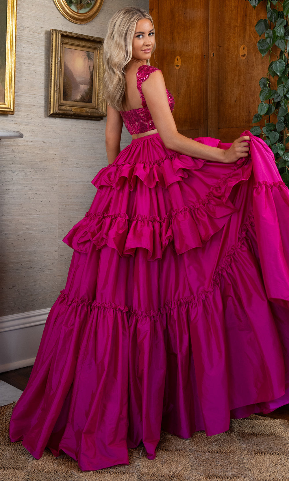 Rachel Allan 70966 - Embellished Bodice Tiered Skirt Gown Prom Dresses in Pink
