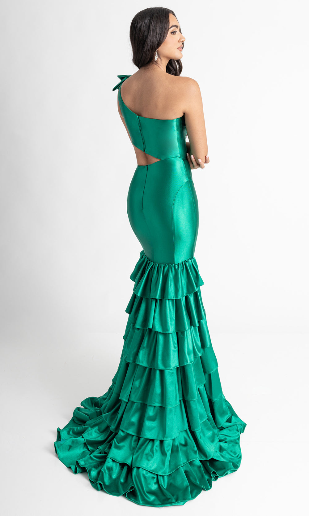 Rachel Allan 70976 - Bow Shoulder Tiered Trumpet Prom Gown Prom Dresses in Green