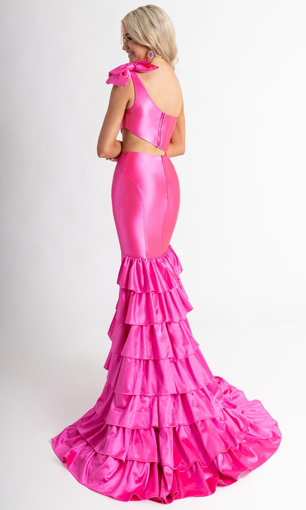 Rachel Allan 70976 - Bow Shoulder Tiered Trumpet Prom Gown Prom Dresses in Pink