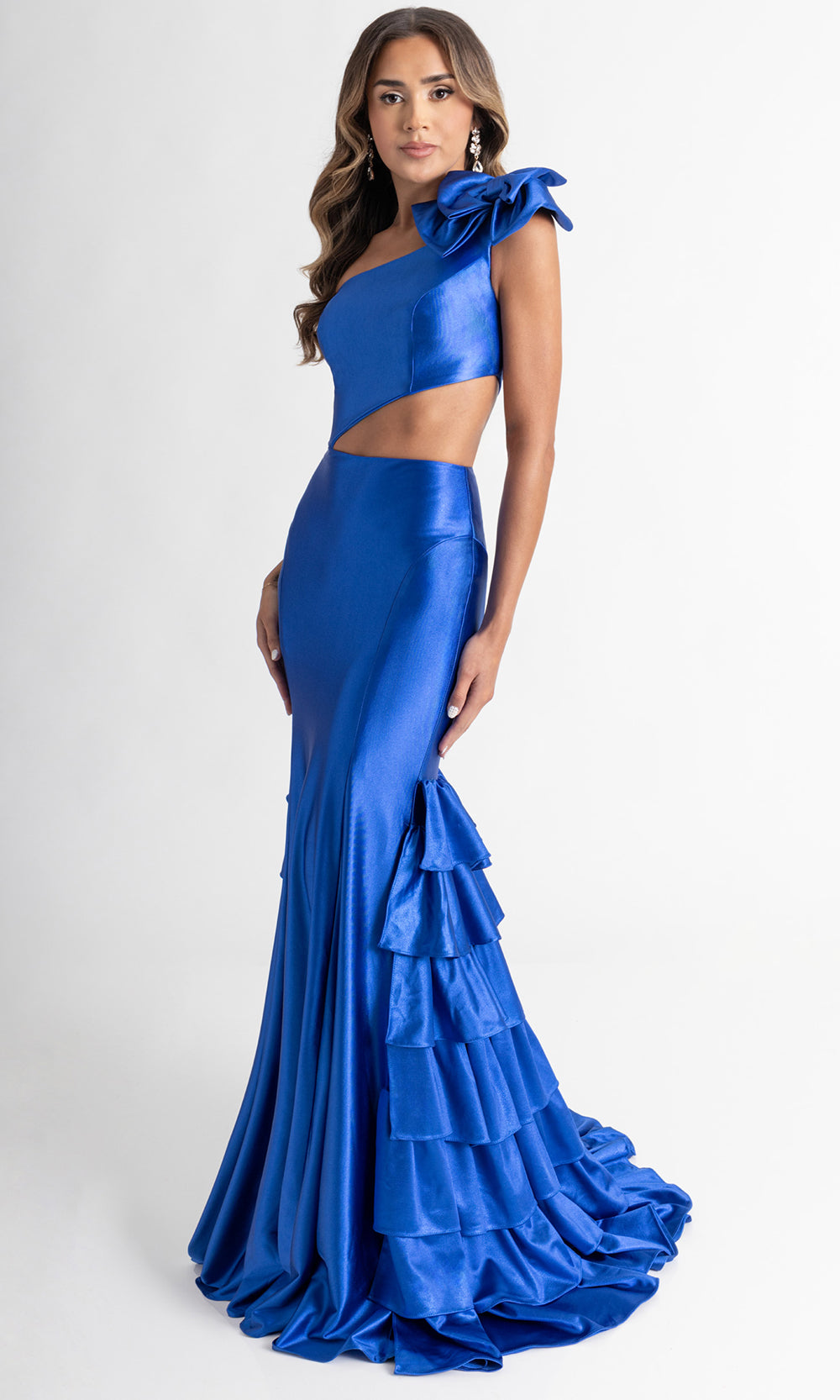 Rachel Allan 70976 - Bow Shoulder Tiered Trumpet Prom Gown Prom Dresses in Blue