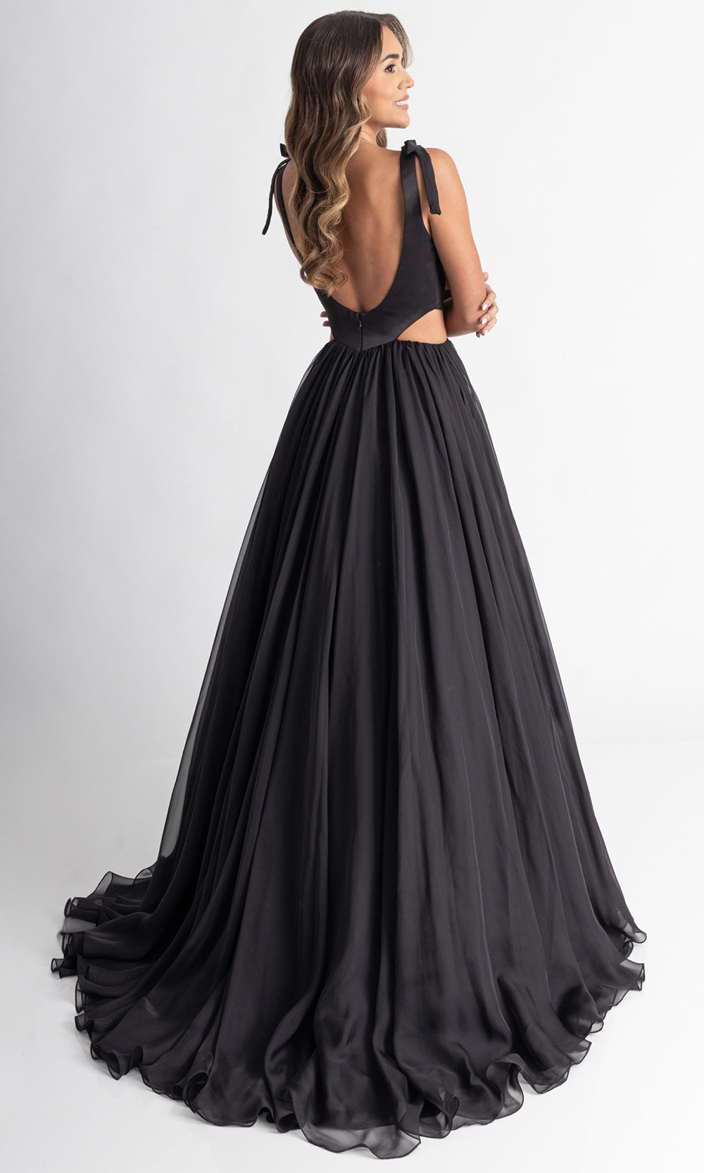 Rachel Allan 70980 - Scoop Neckline High Slit Gown with Pockets Prom Dresses in Black