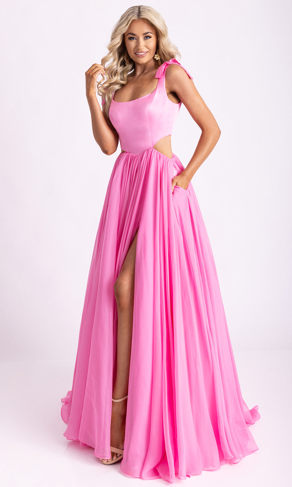 Rachel Allan 70980 - Scoop Neckline High Slit Gown with Pockets Prom Dresses in Pink