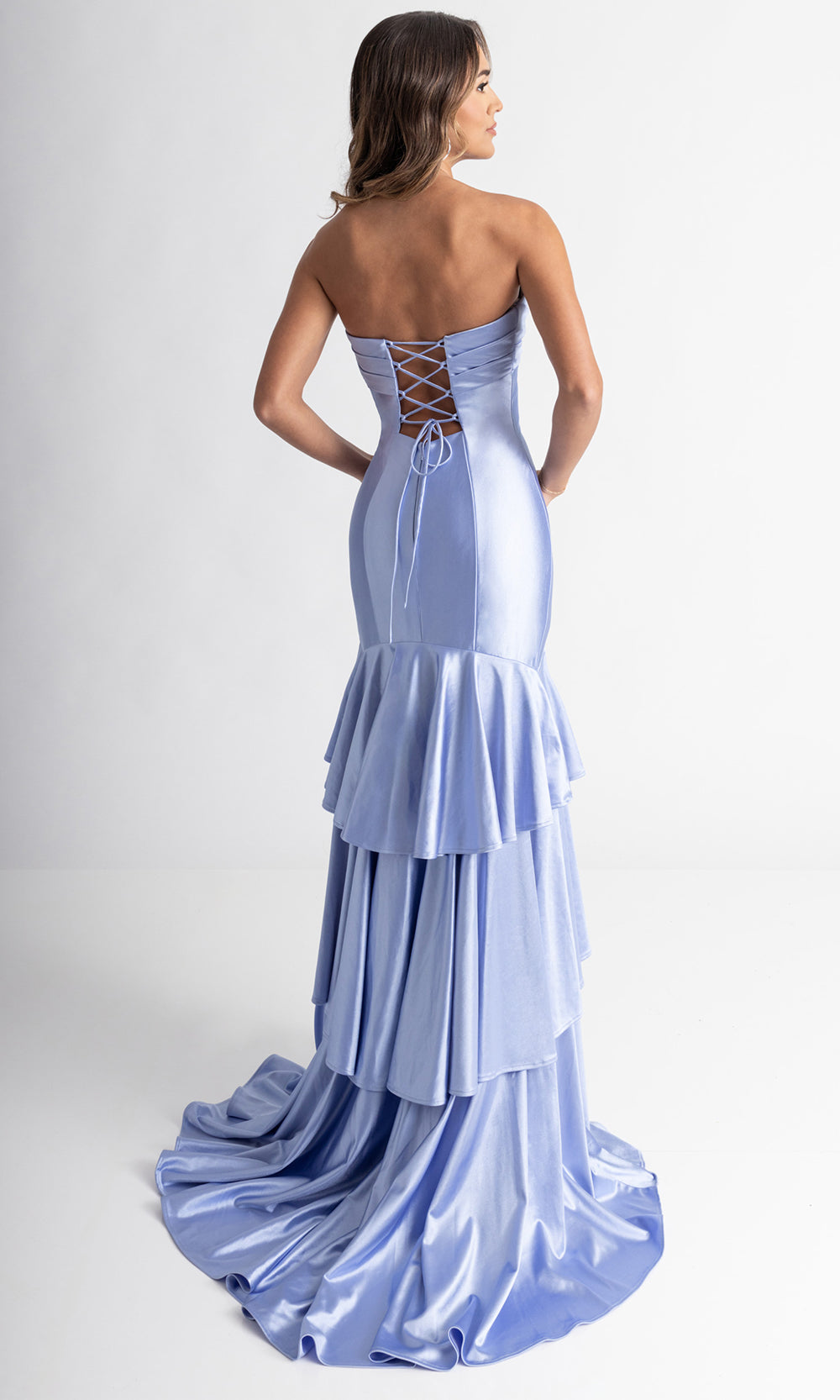 Rachel Allan 70987 - Tiered High Slit Lace-Up Back Gown Prom Dresses in Blue