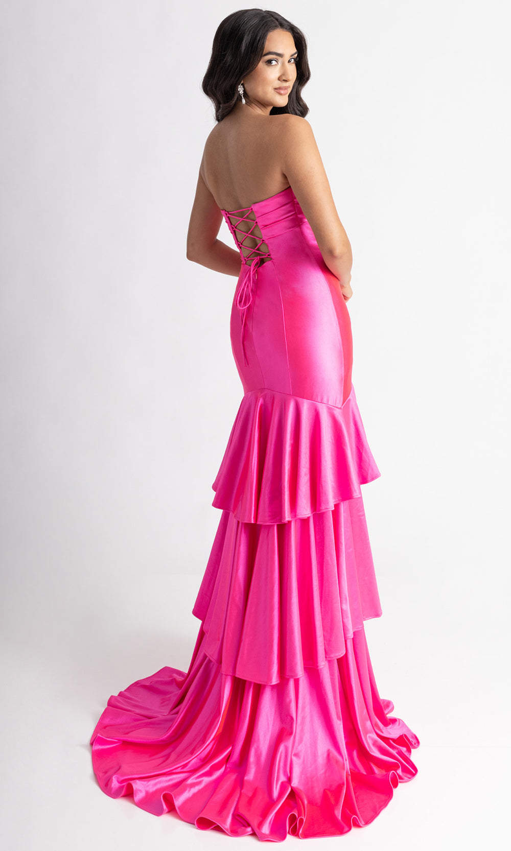 Rachel Allan 70987 - Tiered High Slit Lace-Up Back Gown Prom Dresses in Pink