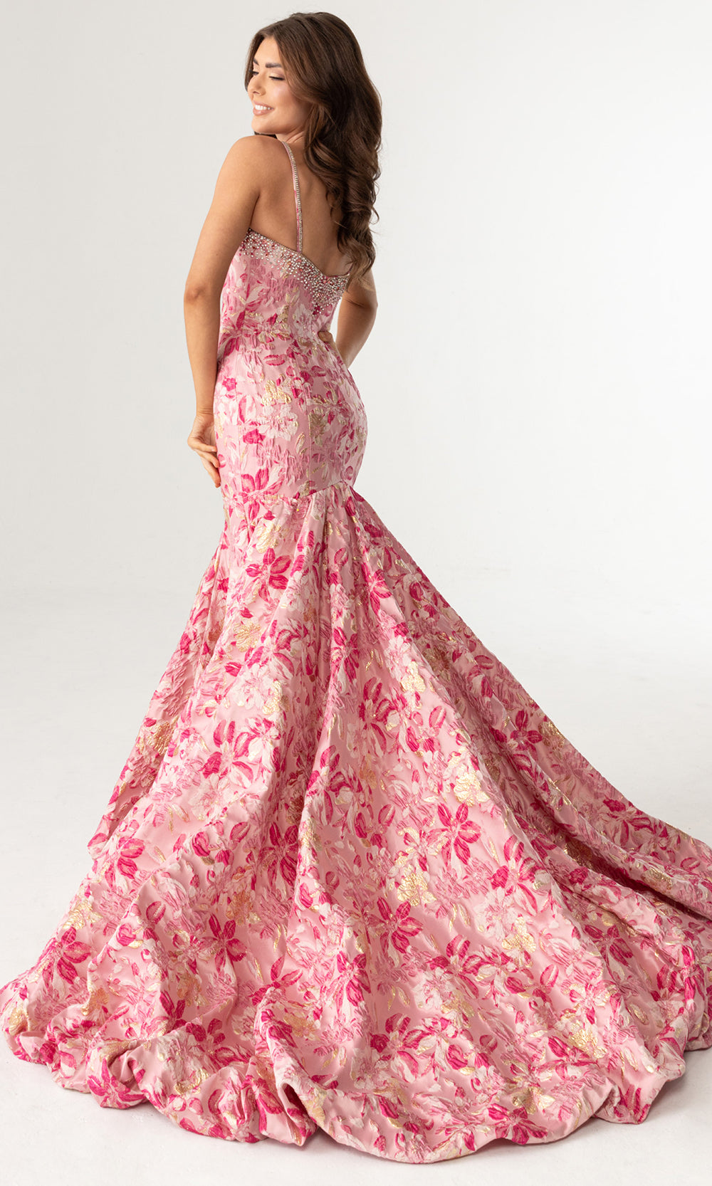 Rachel Allan 70988 - Scoop Neckline Floral Jacquard Prom Gown Prom Dresses in Pink