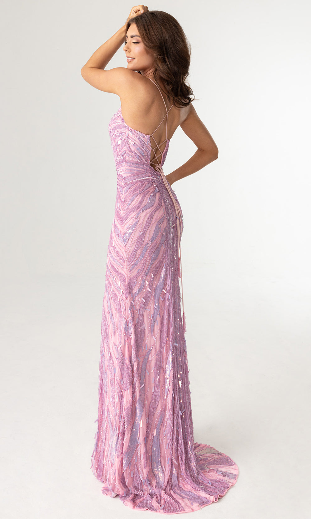 Rachel Allan 70990 - Spaghetti Strap Allover Beaded Long Gown Prom Dresses in Pink