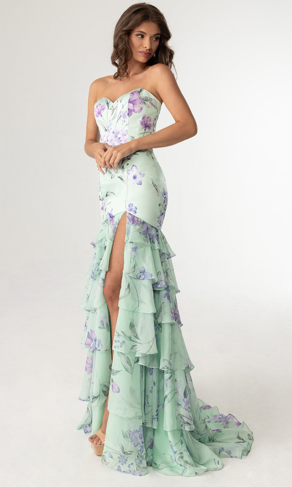 Rachel Allan 70995 - Tiered Ruffle Strapless Sweetheart Prom Gown Prom Dresses in Sage