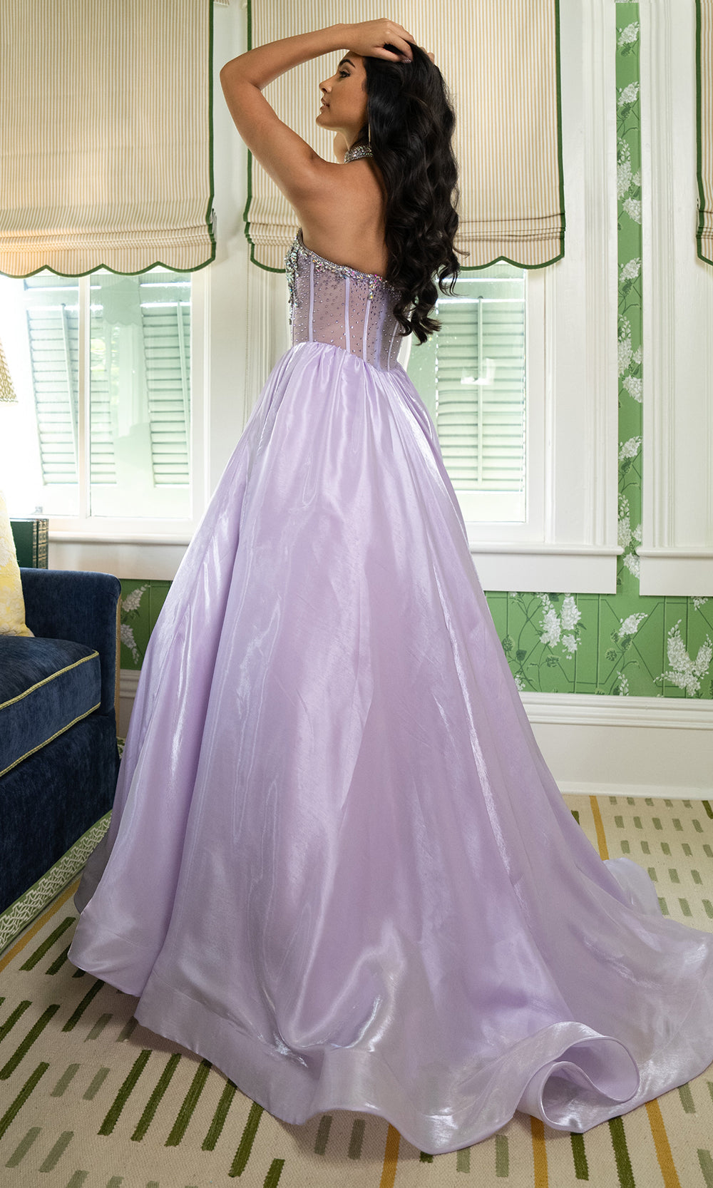 Rachel Allan 70998 - V-Neckline Crystal Organza Ballgown Prom Dresses in Lilac