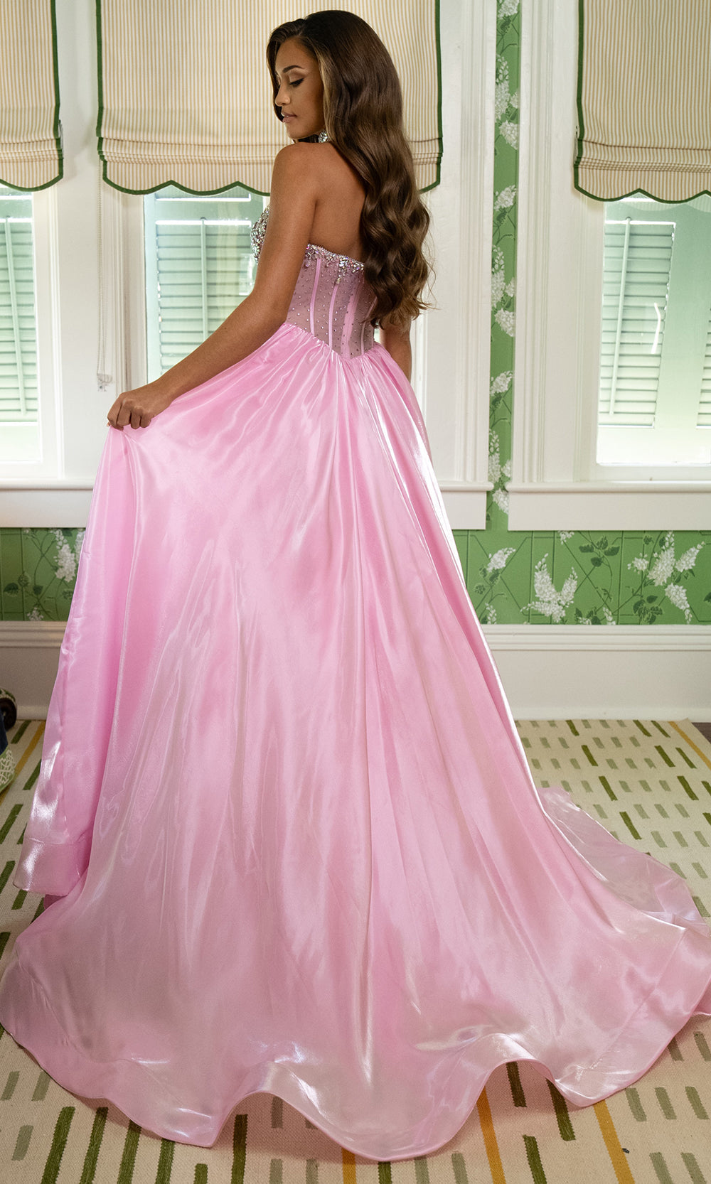 Rachel Allan 70998 - V-Neckline Crystal Organza Ballgown Prom Dresses in Pink