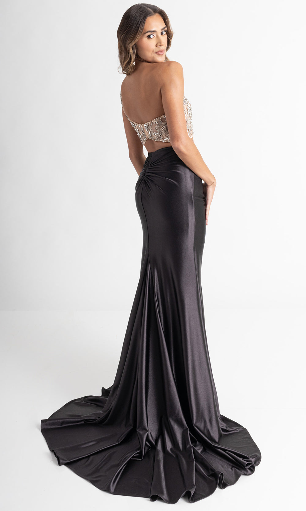 Rachel Allan 71000 - Bow Accent High Slit Evening Gown Prom Dresses in Black