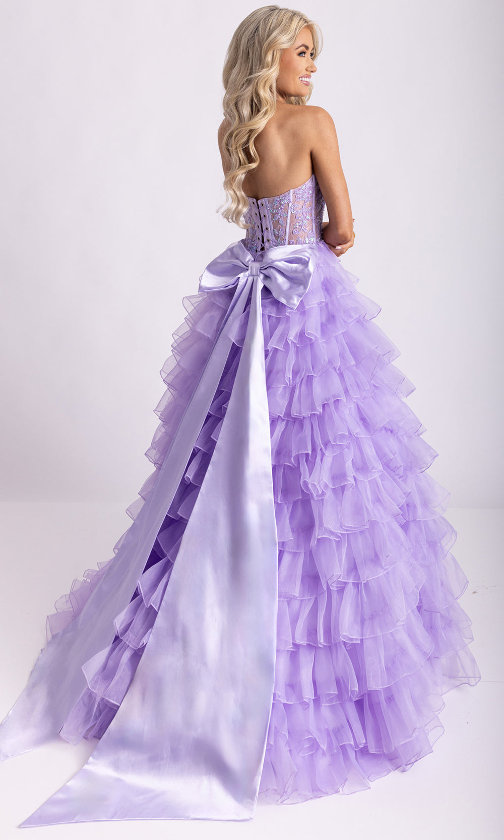 Rachel Allan 71006 - Ruffled Skirt Embellished Halter Gown Prom Dresses in Lilac