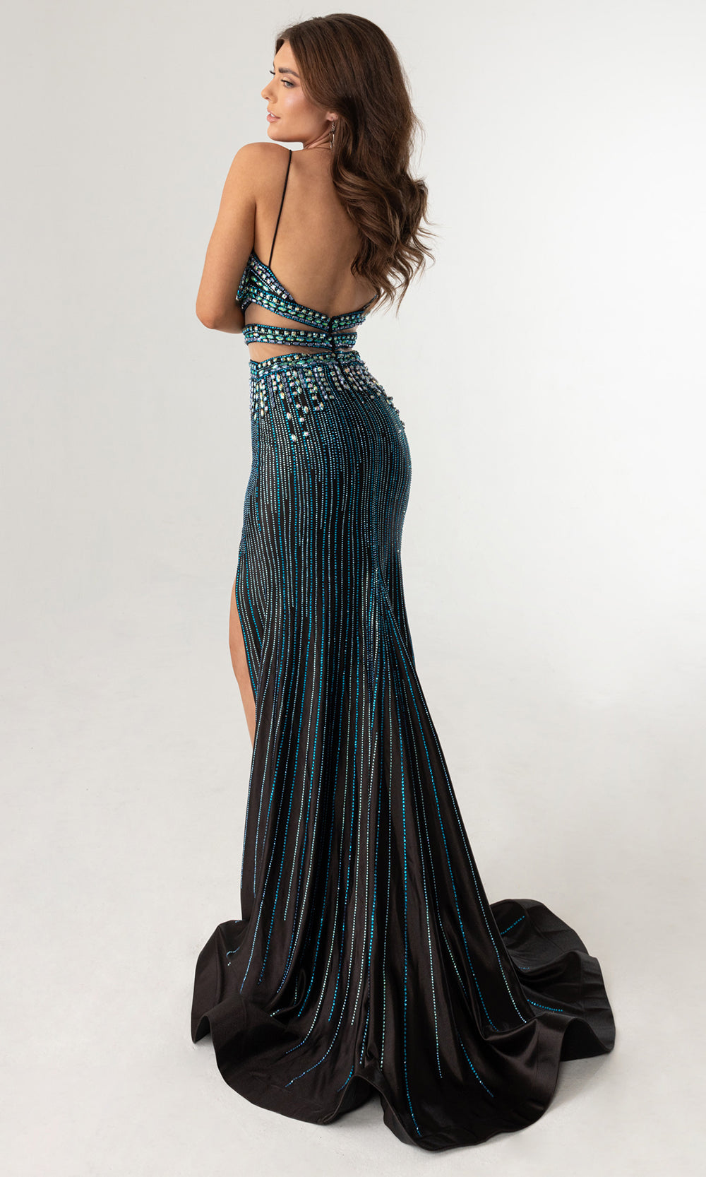 Rachel Allan 71009 - Spaghetti Strap Beaded Gown with Cutouts Prom Dresses in Black Multi