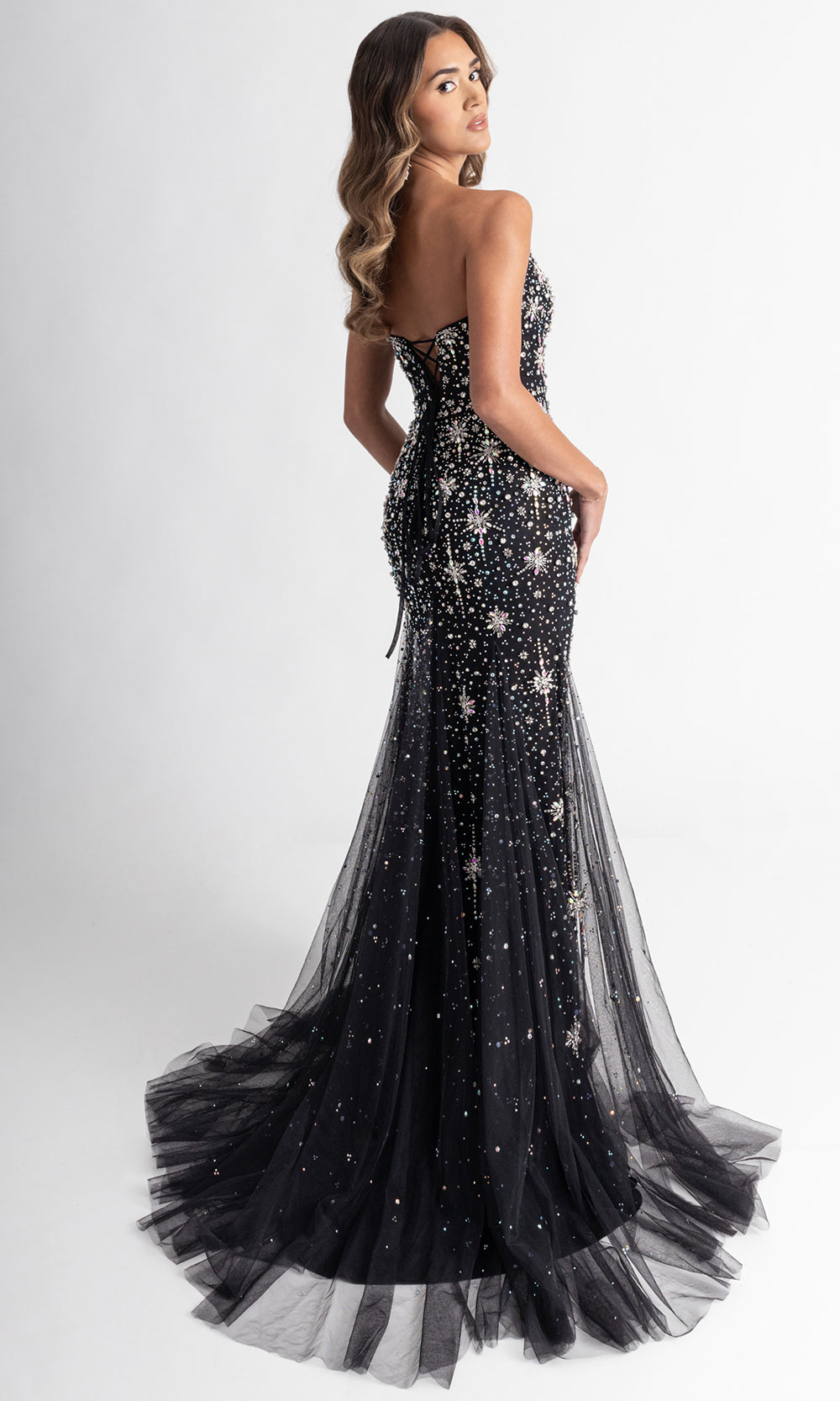 Rachel Allan 71013 - Strapless Starburst Beaded Gown with Slit Prom Dresses in Black