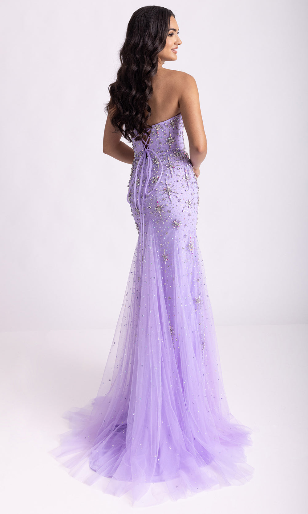 Rachel Allan 71013 - Strapless Starburst Beaded Gown with Slit Prom Dresses in Lilac