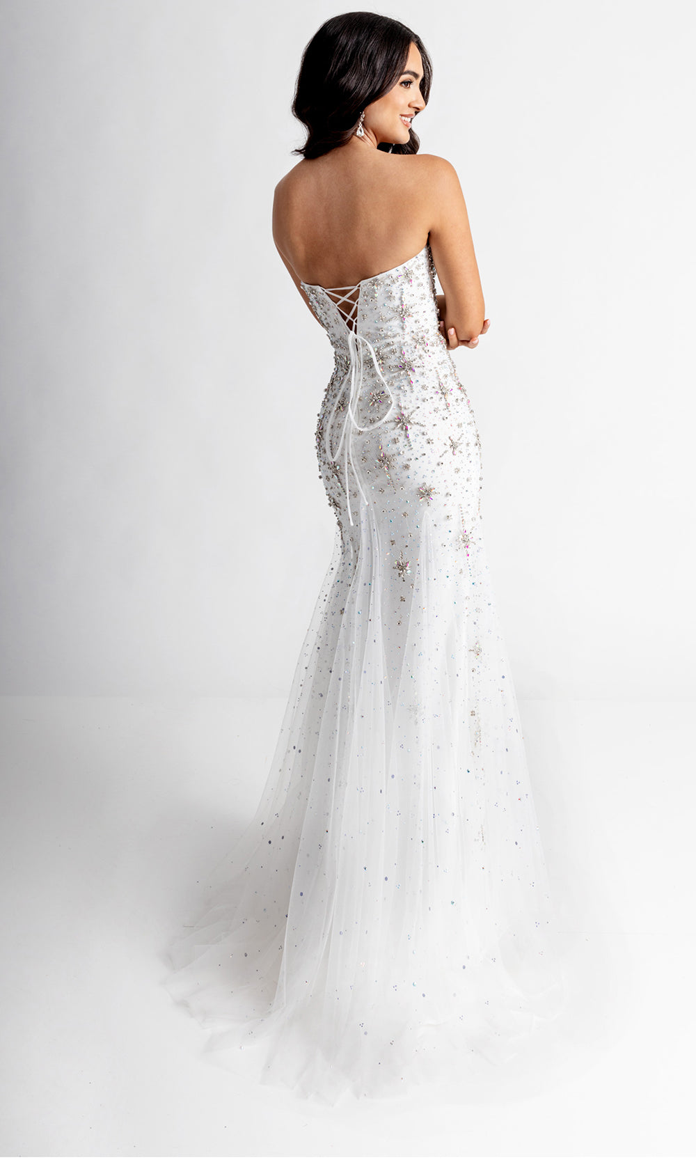 Rachel Allan 71013 - Strapless Starburst Beaded Gown with Slit Prom Dresses in White