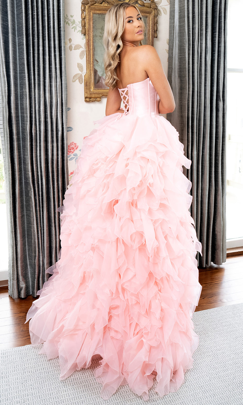 Rachel Allan 71018 - Scoop Neckline Strapless Ruffle Gown Prom Dresses in Pink