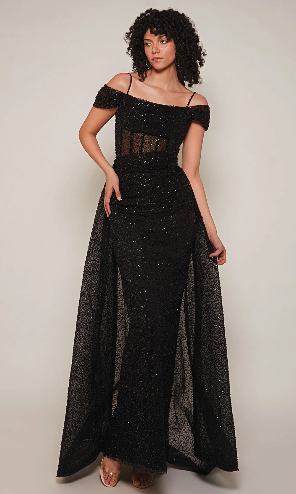Alyce Paris 7101 - Beaded Mesh Cold Shoulder Dress Formal Gowns