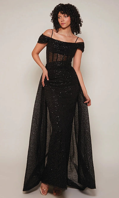 Alyce Paris 7101 - Beaded Mesh Cold Shoulder Dress Formal Gowns
