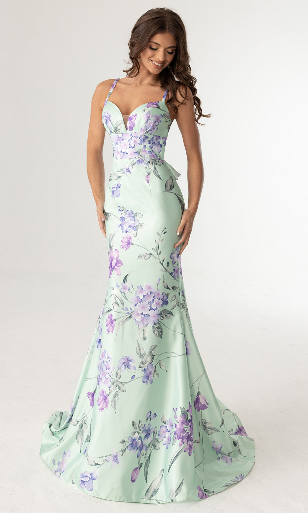 Rachel Allan 71023 - Ruffled Back Floral Print Sleeveless Gown Prom Dresses in Sage