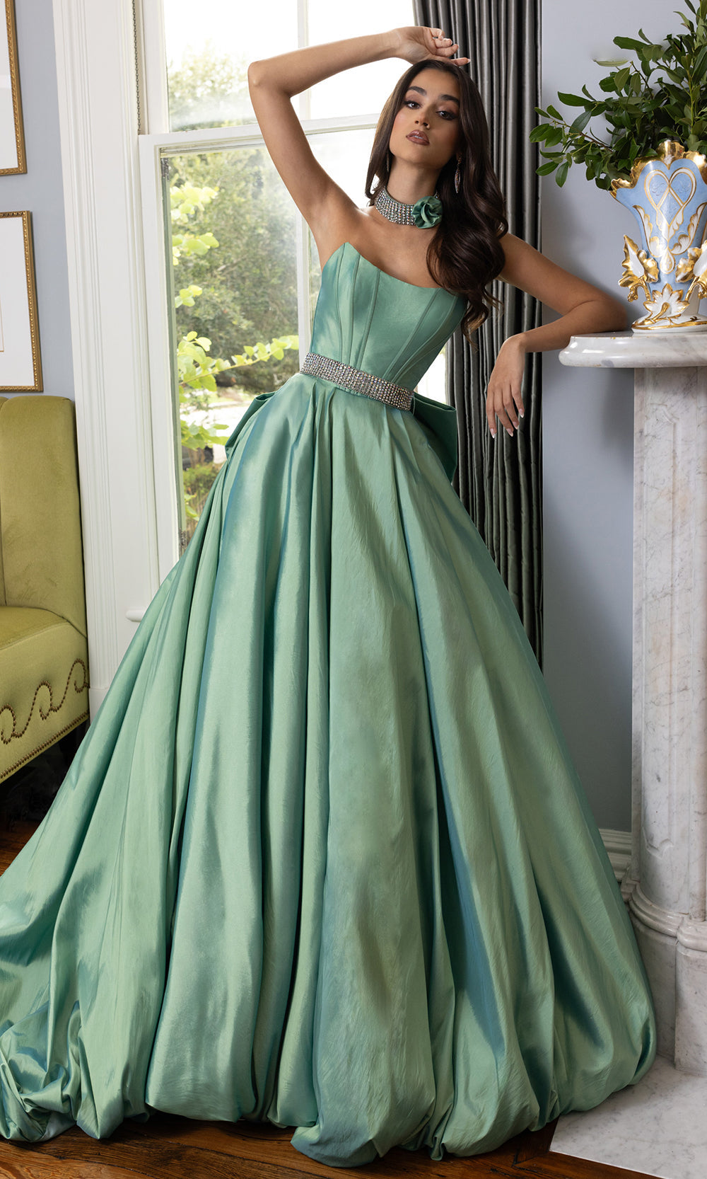 Rachel Allan 71024 - Corset Detail Bubble Hem Ballgown Prom Dresses in Sage