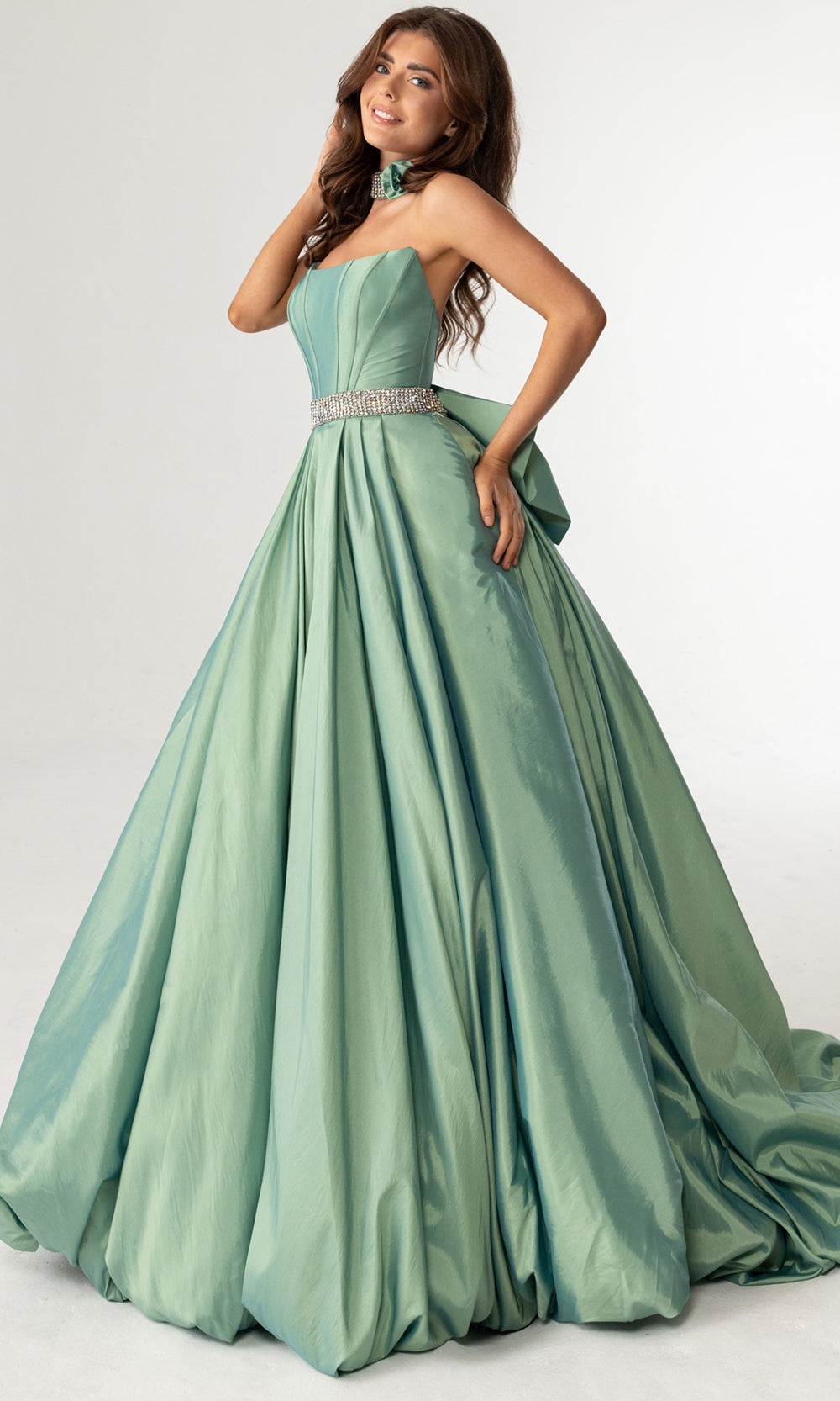 Rachel Allan 71024 - Corset Detail Bubble Hem Ballgown Prom Dresses in Sage